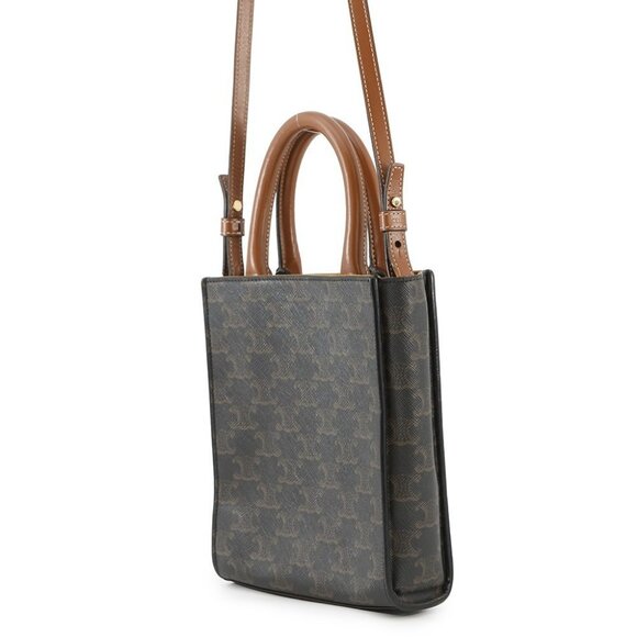 CELINE Triomphe Vertical Cabas Size Mini PVC/Leather Tan 194372 - Picture 2 of 16